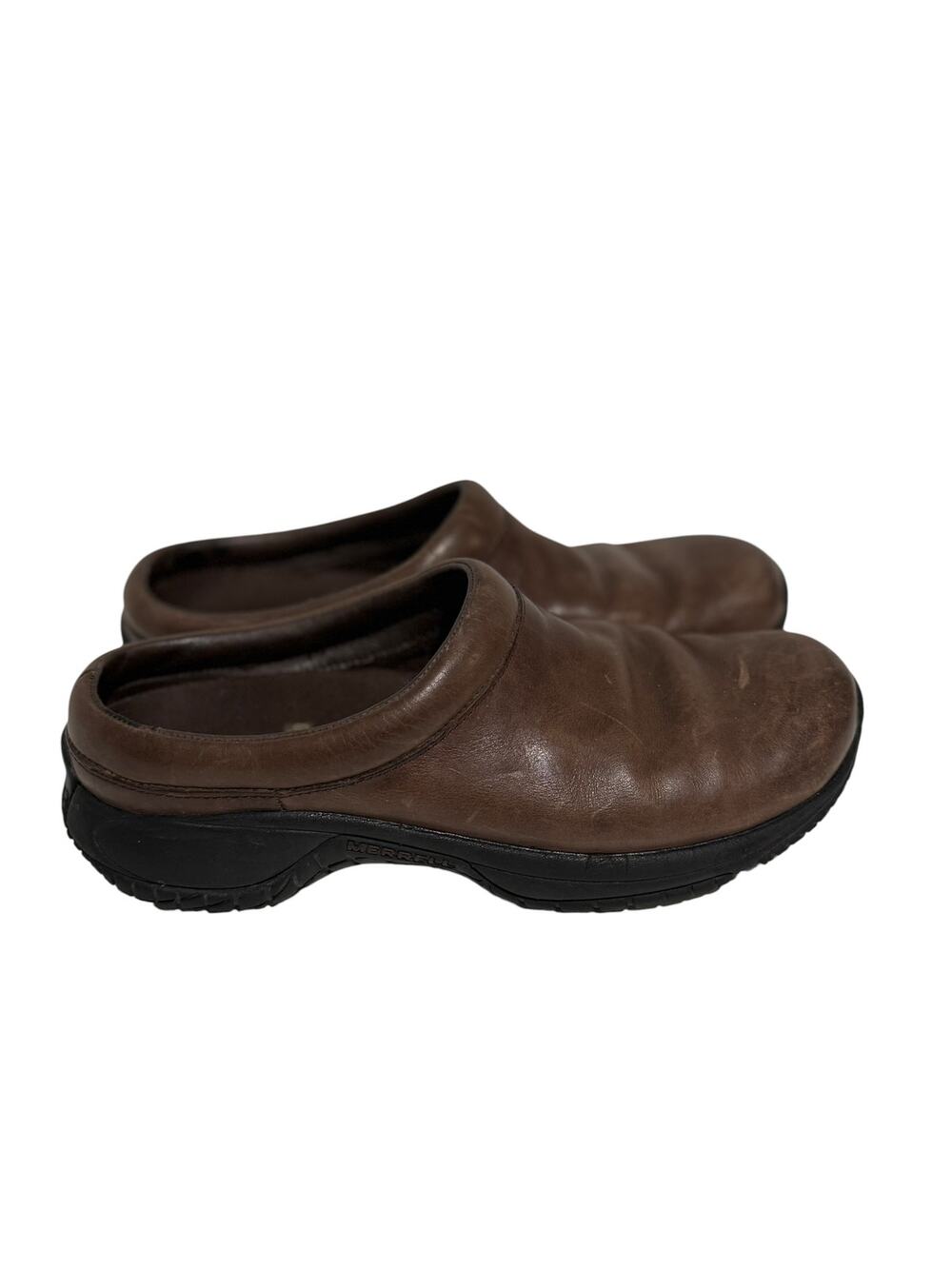 MERRELL Encore Groove Slip-On Clogs Size 8.5 Brown Leather Women's